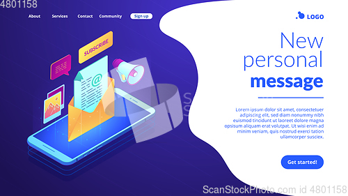 Image of Email marketing isometric 3D landing page.