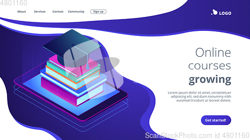 Image of Digital education isometric 3D landing page.