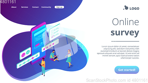 Image of Online survey isometric 3D landing page.