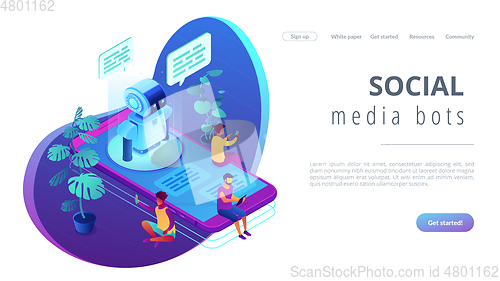 Image of Messenger chatbot isometric 3D landing page.