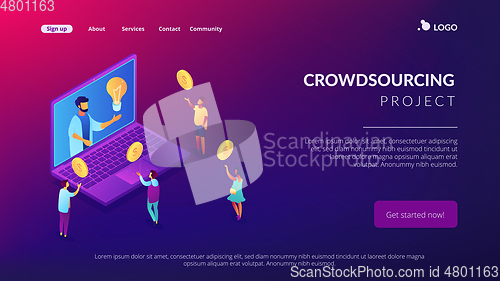 Image of Crowdfunding isometric 3D landing page.