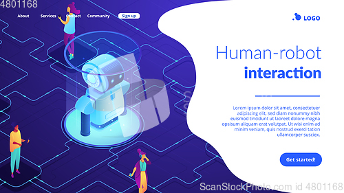 Image of Social robotics isometric 3D landing page.