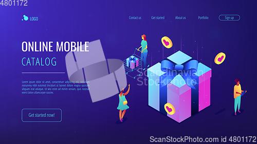 Image of Choosing gift idea isometric 3D landing page.