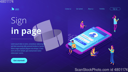 Image of Sign in page isometric 3D landing page.