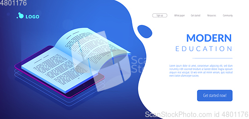 Image of Digital reading isometric 3D landing page.