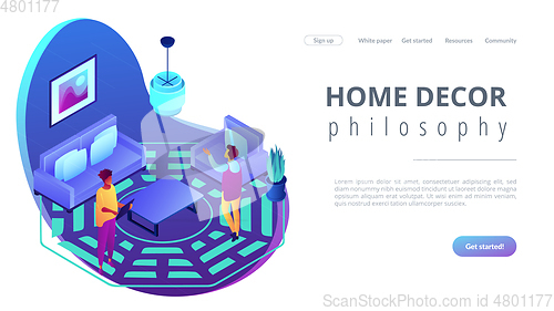 Image of Feng shui interior isometric 3D landing page.