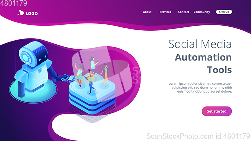 Image of Social media automation tools isometric 3D landing page.