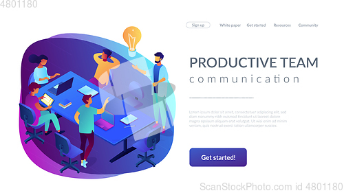 Image of Productive team communication isometric 3D landing page.