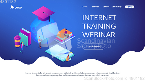 Image of Global online education isometric 3D landing page.