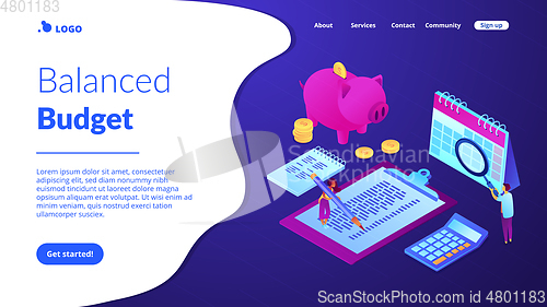 Image of Budget planning isometric 3D landing page.