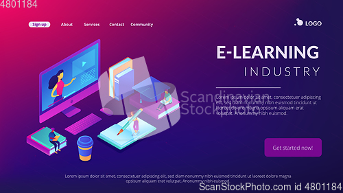 Image of E-learning isometric 3D landing page.