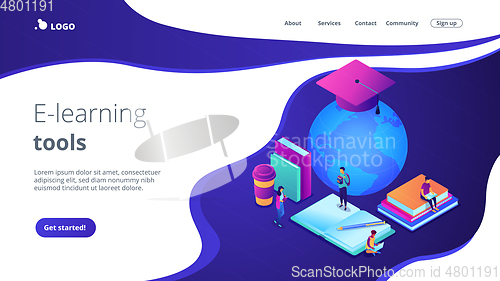 Image of Global online education isometric 3D landing page.