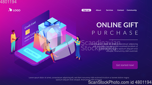 Image of Online gift purchase isometric 3D landing page.