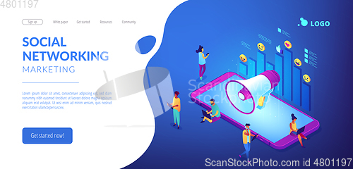 Image of Social media marketing isometric 3D landing page.