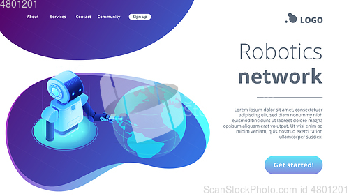 Image of Robotics network isometric 3D landing page.
