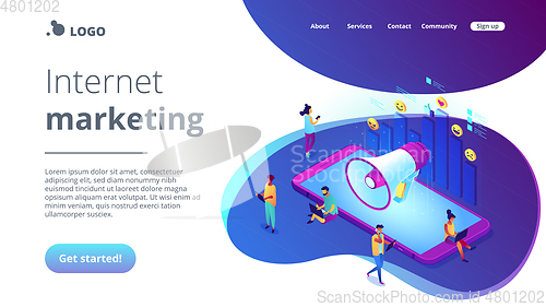 Image of Social media marketing isometric 3D landing page.