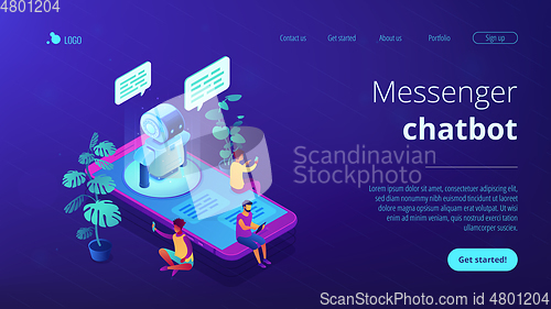 Image of Messenger chatbot isometric 3D landing page.