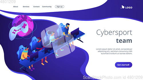 Image of Cybersport team isometric 3D landing page.