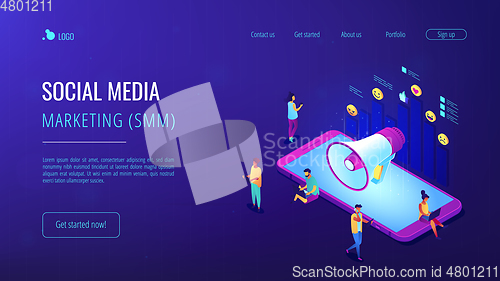Image of Social media marketing isometric 3D landing page.