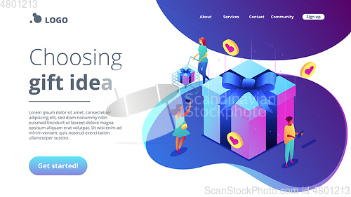 Image of Choosing gift idea isometric 3D landing page.