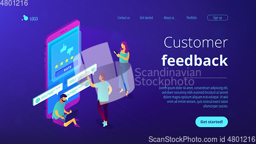 Image of Customer feedback isometric 3D landing page.