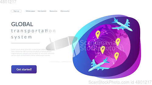 Image of Global transportation system isometric 3D landing page.