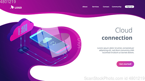 Image of Cloud connection isometric 3D landing page.