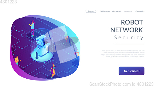 Image of Social robotics isometric 3D landing page.