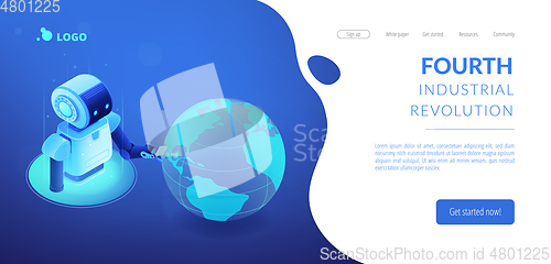 Image of Robotics network isometric 3D landing page.