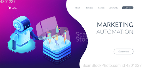 Image of Social media automation tools isometric 3D landing page.