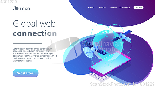 Image of Global web connection isometric 3D landing page.