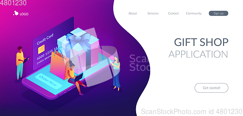 Image of Online gift purchase isometric 3D landing page.