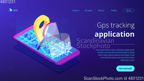Image of Mobile tracking soft isometric 3D landing page.