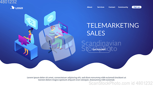 Image of Cold calling isometric 3D landing page.