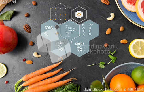 Image of different vegetables and fruits on on slate table