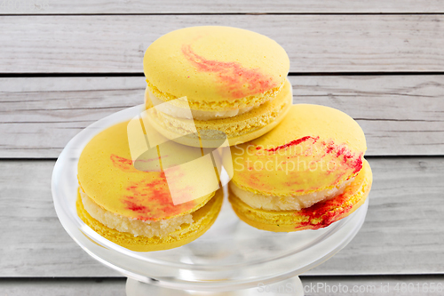 Image of close up of macaroons on confectionery stand