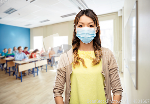 Image of asian young woman in protective medical mask