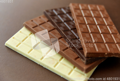 Image of different kinds of chocolate on brown background