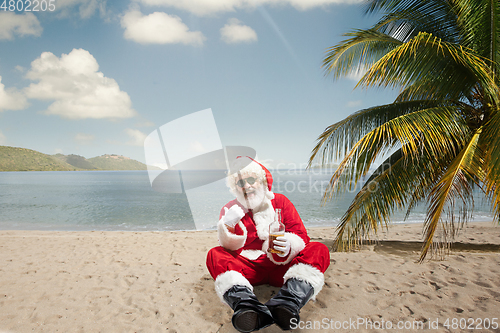 Image of Emotional Santa Claus congratulating with New Year and Christmas