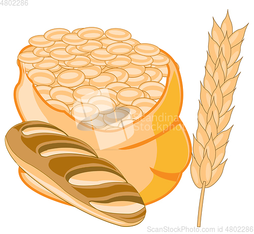 Image of Bag with grain of the wheat and bread