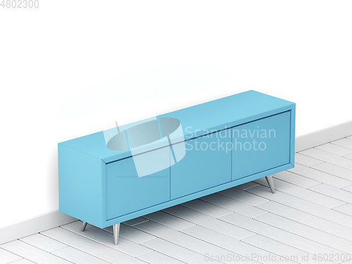 Image of Blue TV stand in the room