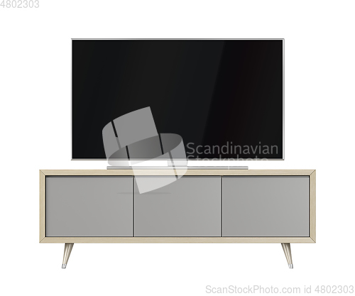 Image of Tv cabinet and tv with blank screen