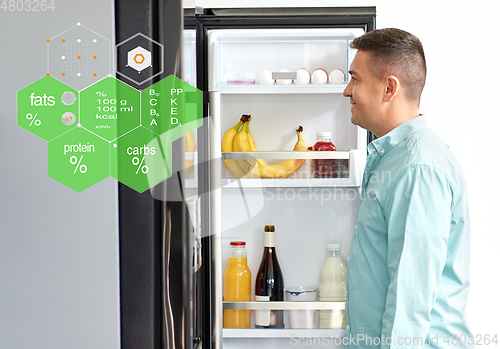 Image of man looking for food in fridge at kitchen
