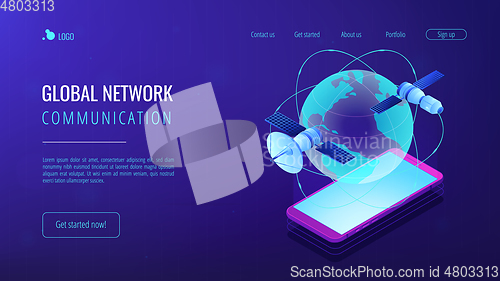 Image of Global web connection isometric 3D landing page.