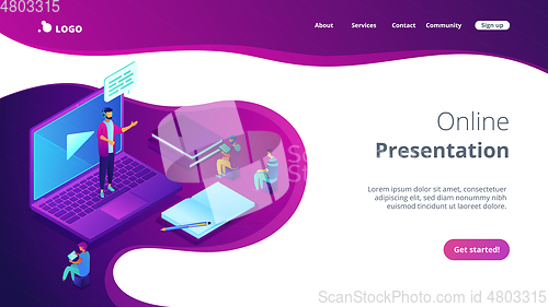 Image of Online presentation isometric 3D landing page.