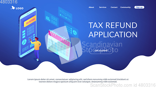 Image of Tax return service isometric 3D landing page.