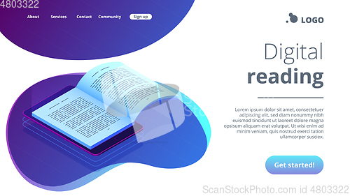 Image of Digital reading isometric 3D landing page.