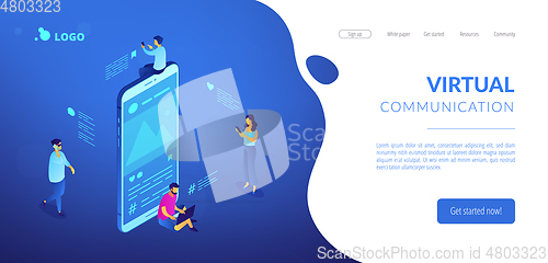 Image of Social media messages isometric 3D landing page.