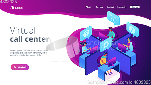 Image of Call center isometric 3D landing page.