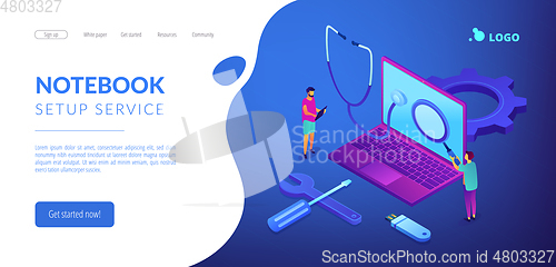 Image of Computer service concept isometric 3D landing page.